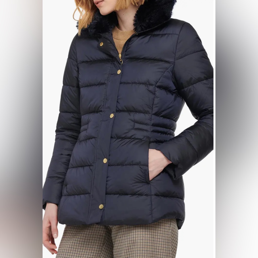 Barbour Fort Martine Faux Fur Puffer Jacket Size 12 In Excellent Condition